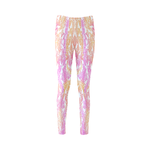 pink yellow white feather pattern Cassandra Women's Leggings (Model L01)