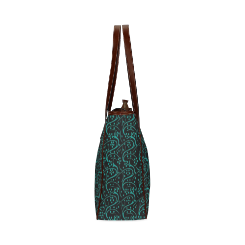 Vintage Swirl Floral Teal Turquoise Black Classic Tote Bag (Model 1644)