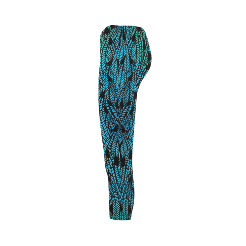 blue black feather pattern Capri Legging (Model L02)