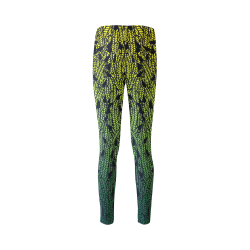 yellow and green ombre feathers pattern black Cassandra Women's Leggings (Model L01)