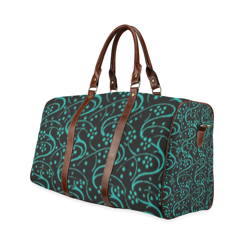 Vintage Swirl Floral Teal Turquoise Black Waterproof Travel Bag/Small (Model 1639)