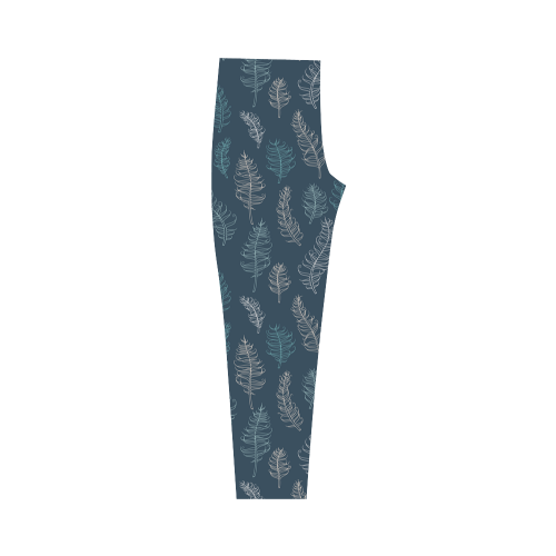 midnight feather leaves whimsical blue pattern Capri Legging (Model L02)