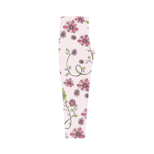 pink fantasy doodle flower pattern Capri Legging (Model L02)