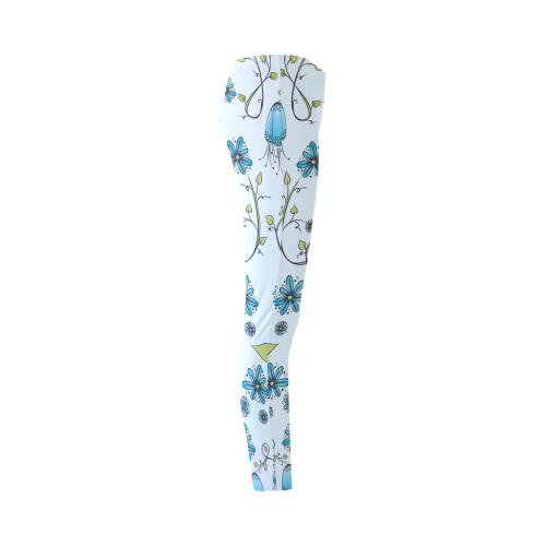 blue fantasy doodle flower pattern Cassandra Women's Leggings (Model L01)