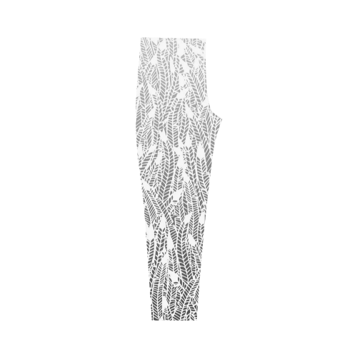 grey ombre feathers pattern white Capri Legging (Model L02)