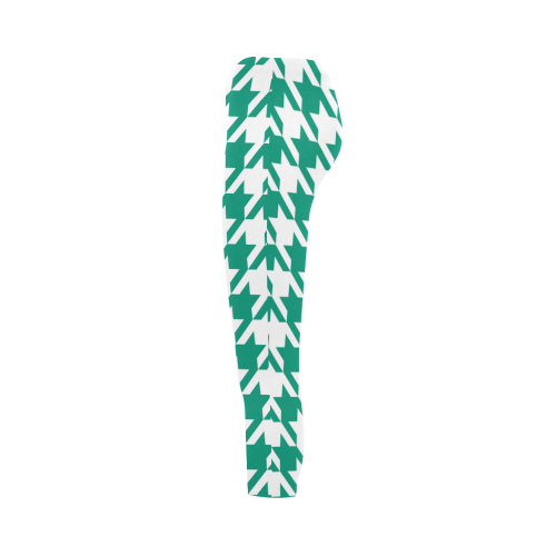 emerald green and white houndstooth classic patter Capri Legging (Model L02)