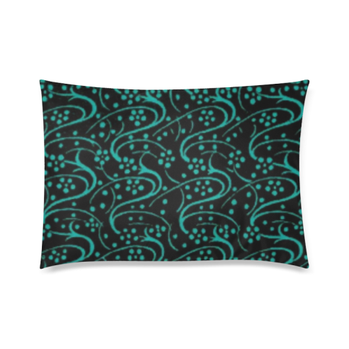 Vintage Swirl Floral Teal Turquoise Black Custom Zippered Pillow Case 20"x30" (one side)
