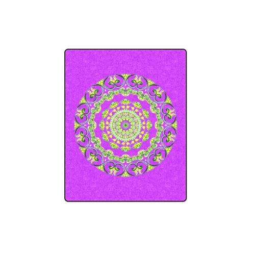 Green Lace Flowers, Leaves Mandala Design Violet Blanket 40"x50"