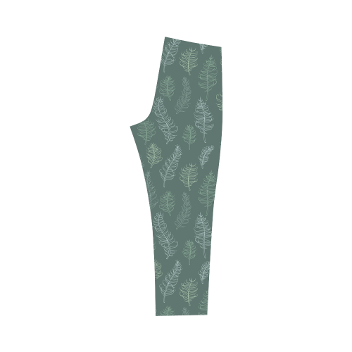 green whimsical feather leaves pattern Capri Legging (Model L02)