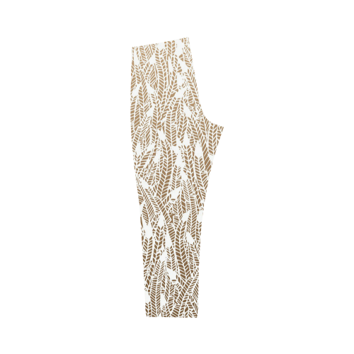 brown ombre feathers pattern white Capri Legging (Model L02)