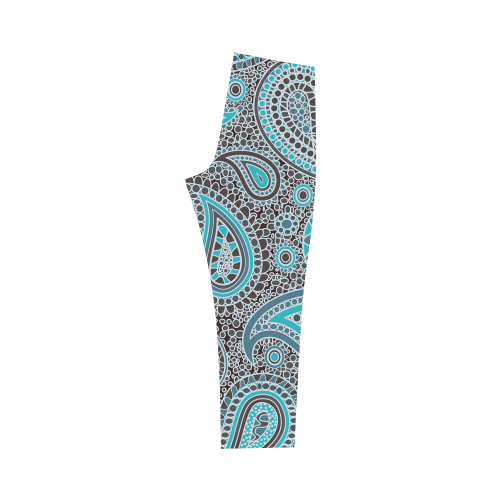 blue paisley mosaic design Capri Legging (Model L02)