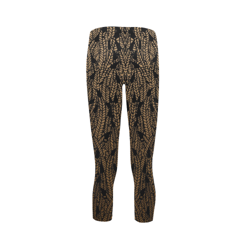 brown ombre feathers pattern black Capri Legging (Model L02)