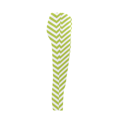 spring green and white classic chevron pattern Capri Legging (Model L02)