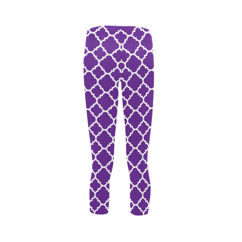 royal purple white quatrefoil classic pattern Capri Legging (Model L02)