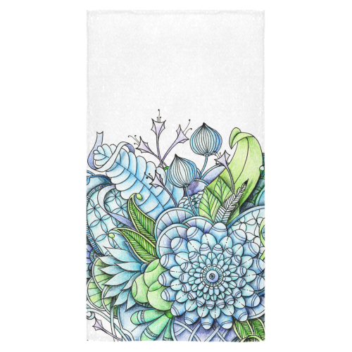 Blue Green flower drawing peaceful garden 2 Bath Towel 30"x56"