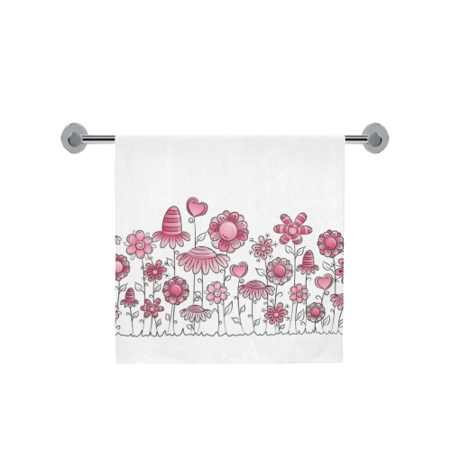 pink doodle flower field Bath Towel 30"x56"