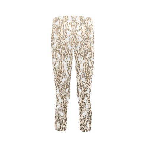 brown ombre feathers pattern white Capri Legging (Model L02)