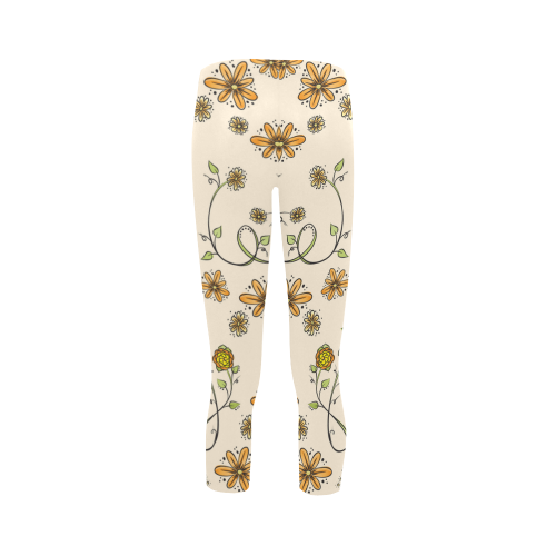 yellow orange fantasy doodle flower pattern Capri Legging (Model L02)