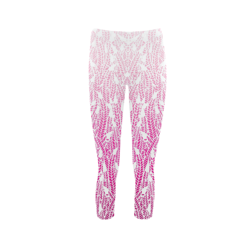 pink ombre feathers pattern white Capri Legging (Model L02)