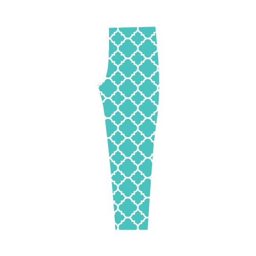 turquoise white quatrefoil classic pattern Capri Legging (Model L02)