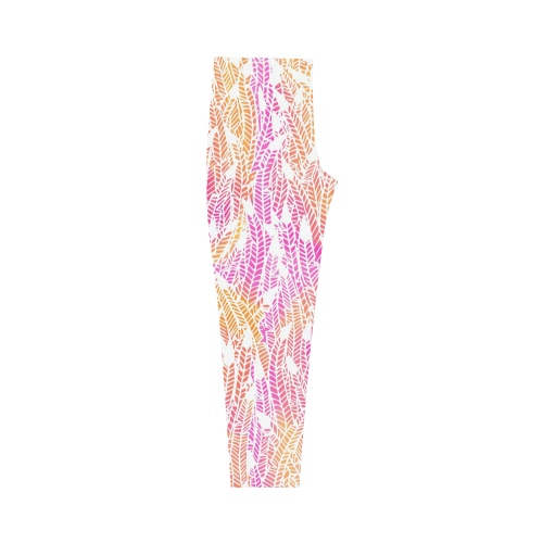 pink yellow white feather pattern Capri Legging (Model L02)