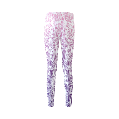 pink purple ombre feather pattern white Cassandra Women's Leggings (Model L01)