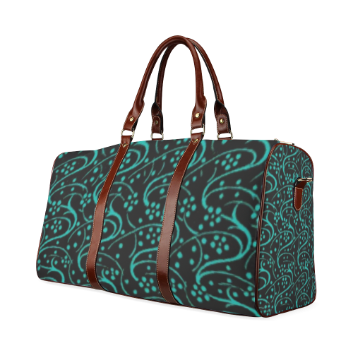 Vintage Swirl Floral Teal Turquoise Black Waterproof Travel Bag/Small (Model 1639)