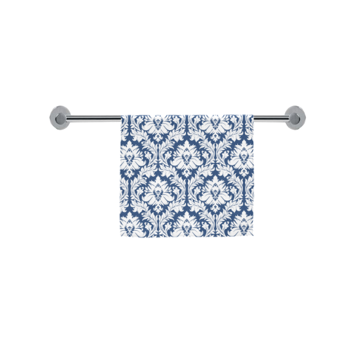 damask pattern navy blue and white Custom Towel 16"x28"