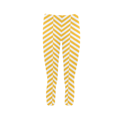 sunny yellow and white classic chevron pattern Capri Legging (Model L02)