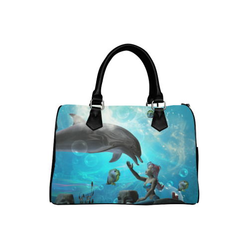 Dolphin with mermaid Boston Handbag (Model 1621)