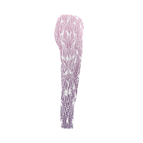 pink purple ombre feather pattern white Capri Legging (Model L02)