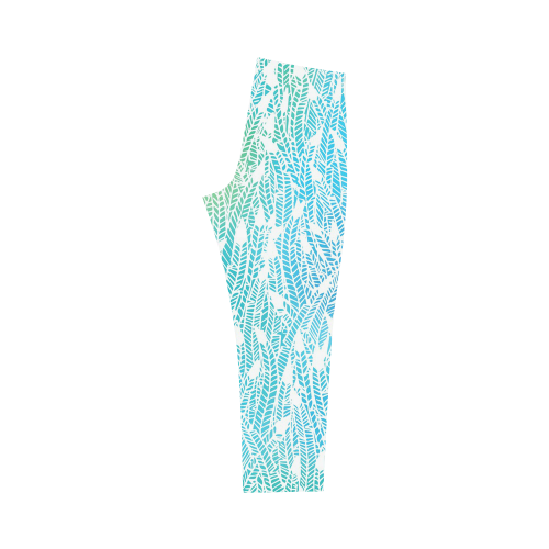blue white feather pattern Capri Legging (Model L02)