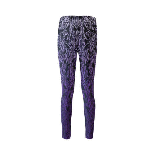 purple ombre feathers pattern black Cassandra Women's Leggings (Model L01)