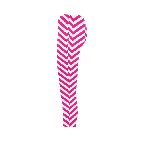 hot pink and white classic chevron pattern Capri Legging (Model L02)