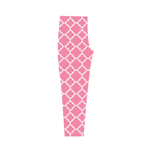 pink white quatrefoil classic pattern Capri Legging (Model L02)