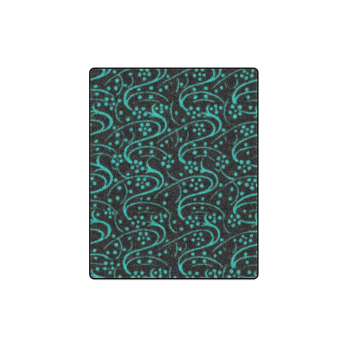 Vintage Swirl Floral Teal Turquoise Black Blanket 40"x50"
