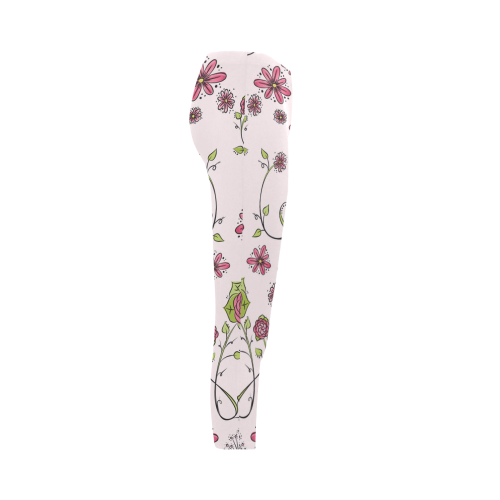 pink fantasy doodle flower pattern Capri Legging (Model L02)