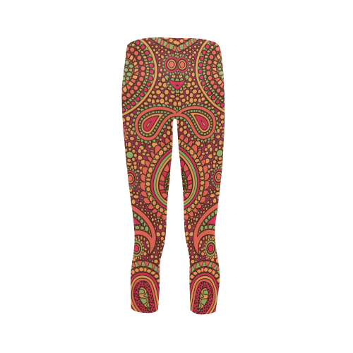 red paisley mosaic pattern Capri Legging (Model L02)