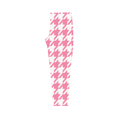 pink and white houndstooth classic pattern Capri Legging (Model L02)