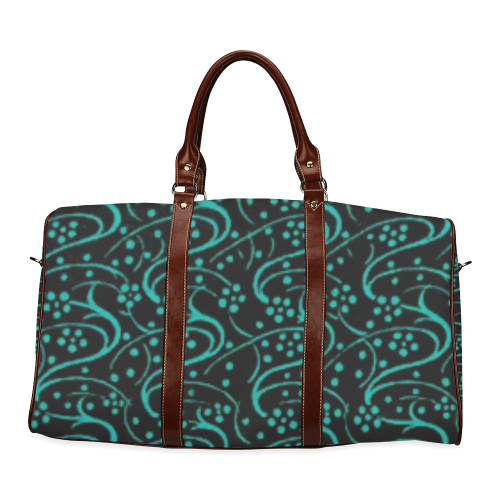 Vintage Swirl Floral Teal Turquoise Black Waterproof Travel Bag/Large (Model 1639)