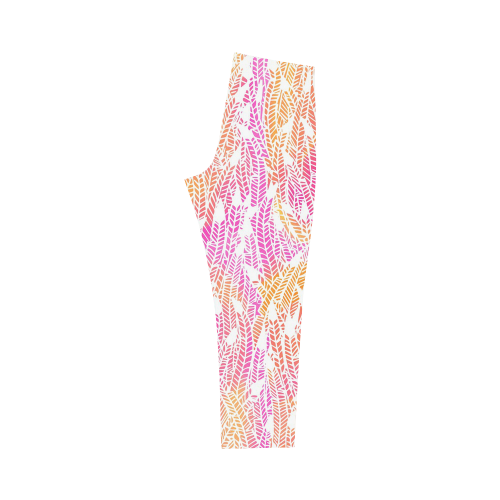 pink yellow white feather pattern Capri Legging (Model L02)