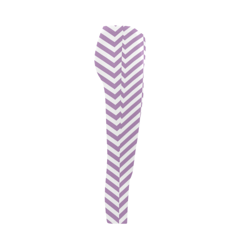 lilac purple and white classic chevron pattern Capri Legging (Model L02)