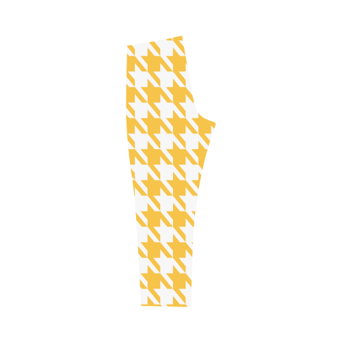 sunny yellow and white houndstooth classic pattern Capri Legging (Model L02)