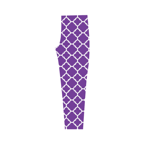 royal purple white quatrefoil classic pattern Capri Legging (Model L02)