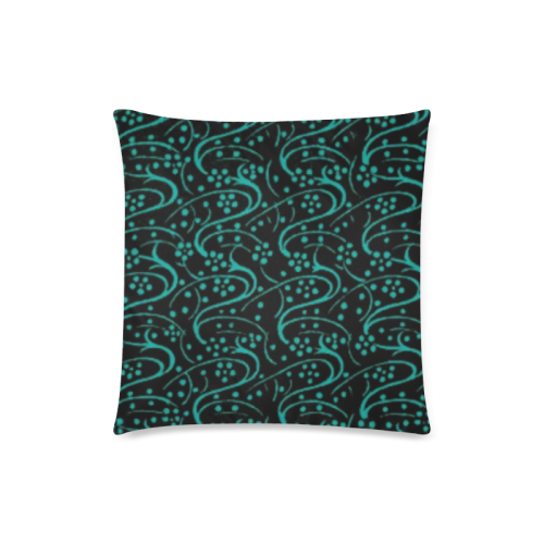 Vintage Swirl Floral Teal Turquoise Black Custom Zippered Pillow Case 18"x18" (one side)