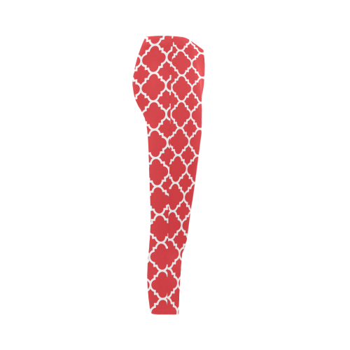 red white quatrefoil classic pattern Capri Legging (Model L02)