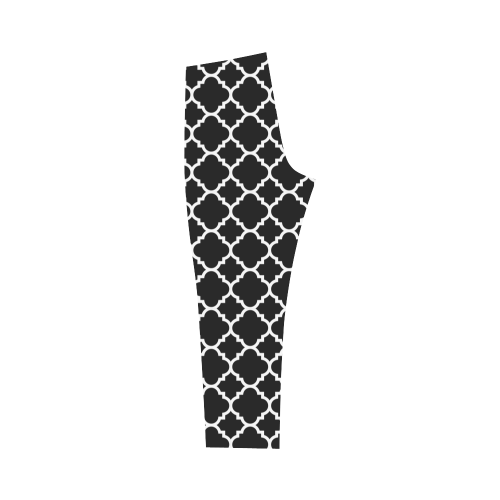 black white quatrefoil classic pattern Capri Legging (Model L02)