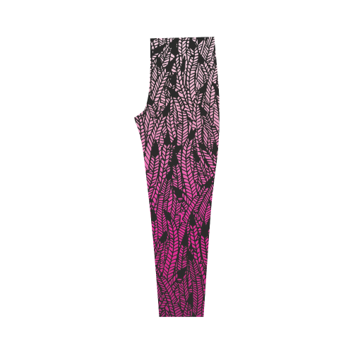 pink ombre feathers pattern black Capri Legging (Model L02)