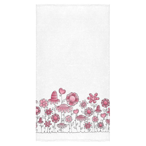 pink doodle flower field Bath Towel 30"x56"