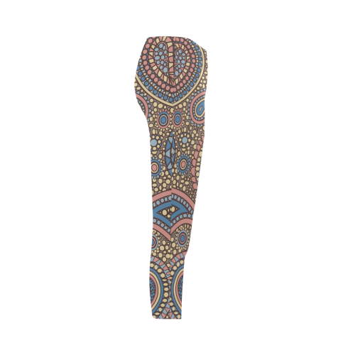 yellow blue pink paisley mosaic pattern Capri Legging (Model L02)